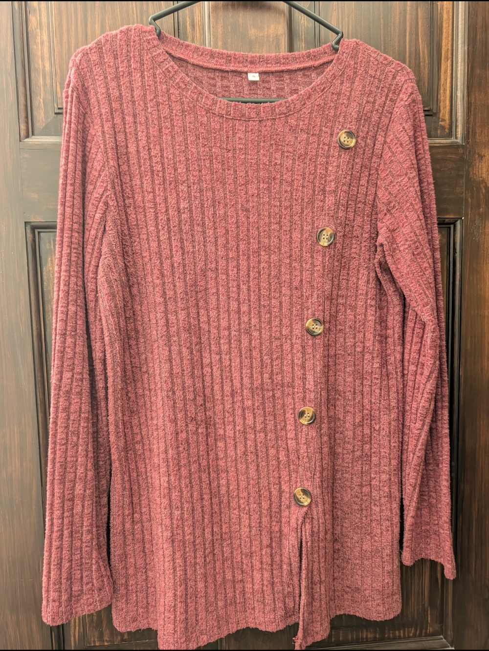 Ribbed Button-Accent Knit Pullover - Dusty Rose